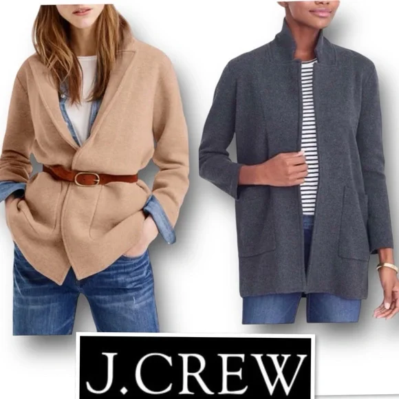 J.CREW Open-Front Merino Wool Blazer Sweater Jacket In Charcoal Size L - Picture 1 of 12